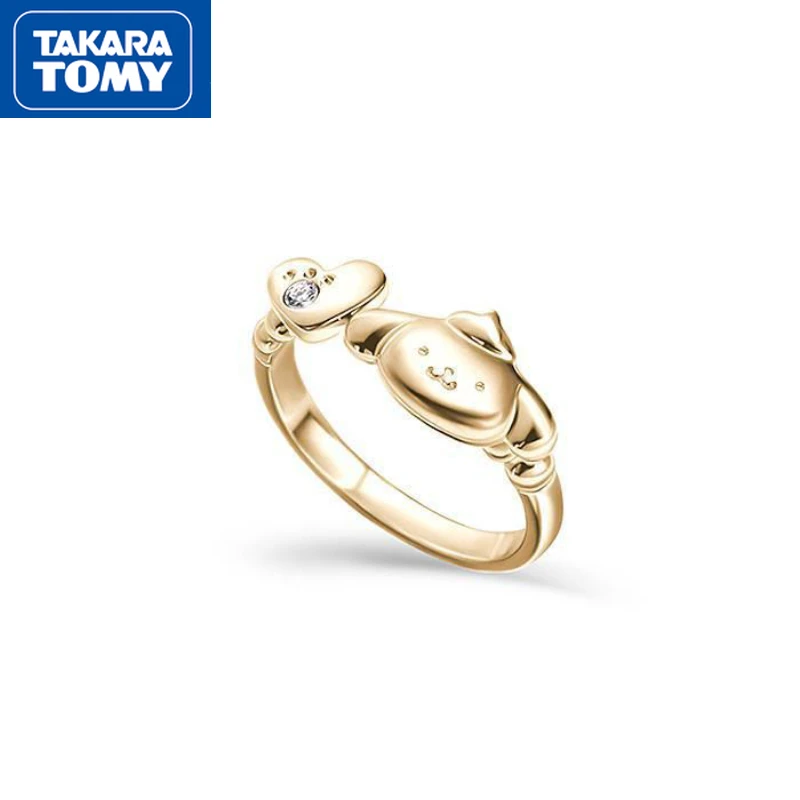 TAKARA TOMY Hello Kitty New Girl Diamond-encrusted Love 925 Sterling Silver Opening Adjustable Couple Ring Sweet Accessories