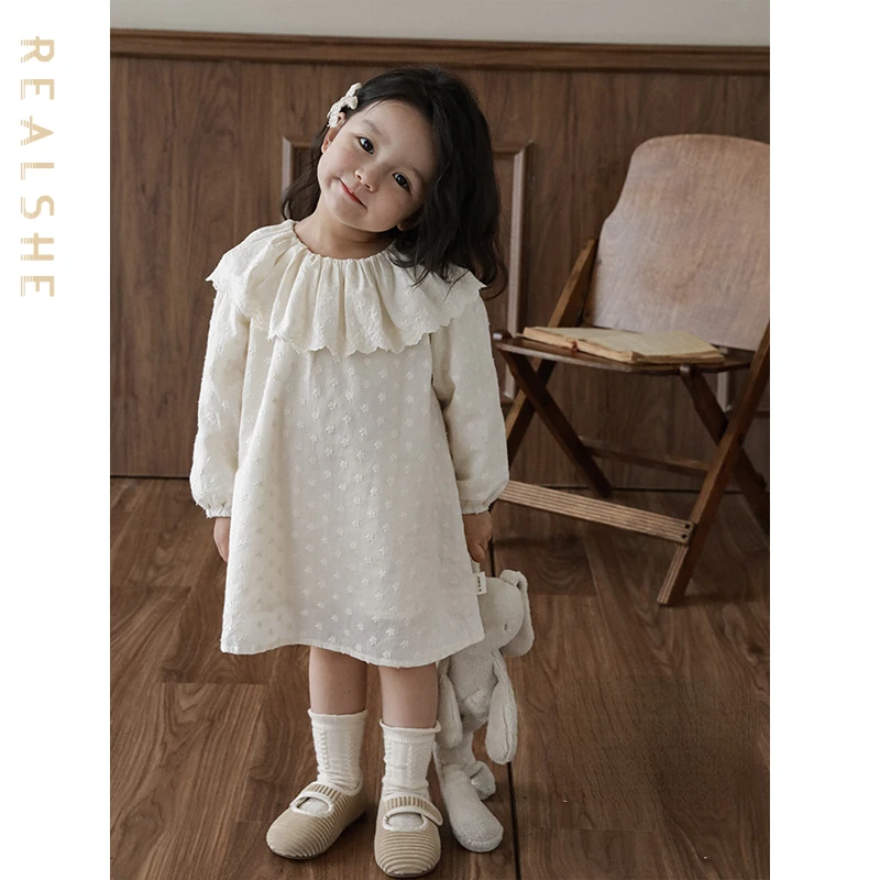 

Autumn Girl Dress 2023 New Kids Clothes Solid Long Sleeve Ruffles Floral Dress Girls Party Outfit Children's Clothing