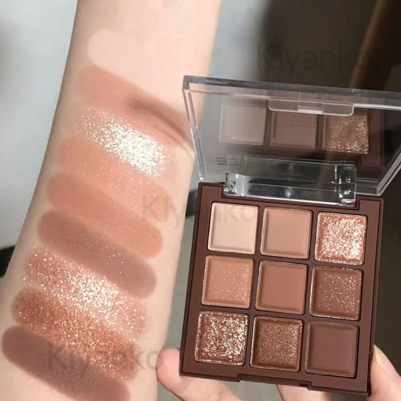 Девять цветов Шоколадный лоток для теней век Земляной цвет Матовые блестящие