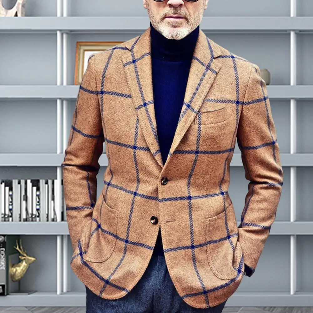 

Casual Checkered Two Buttons Suit Coat Formal Blazer Breathable All Match