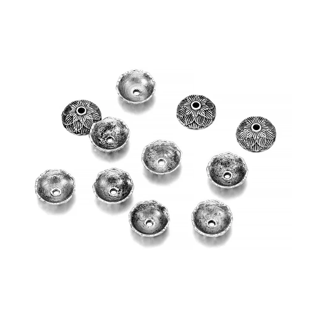 

20pcs 12mm Tibetan Antique Round Flower Bead End Caps Receptacle Flower Torus For Diy Spaced Apart Jewelry Accessories