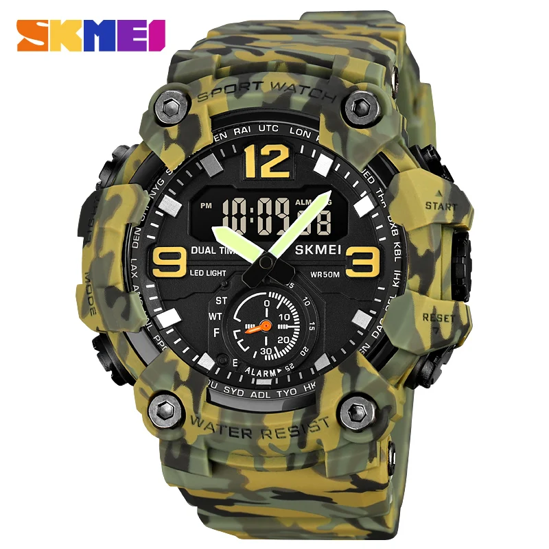

SKMEI Military Sport Watch For Man 3 Time Led Light Digital Watches Fashion Electronic Stopwatch Chrono Clock Men's Wristwatch