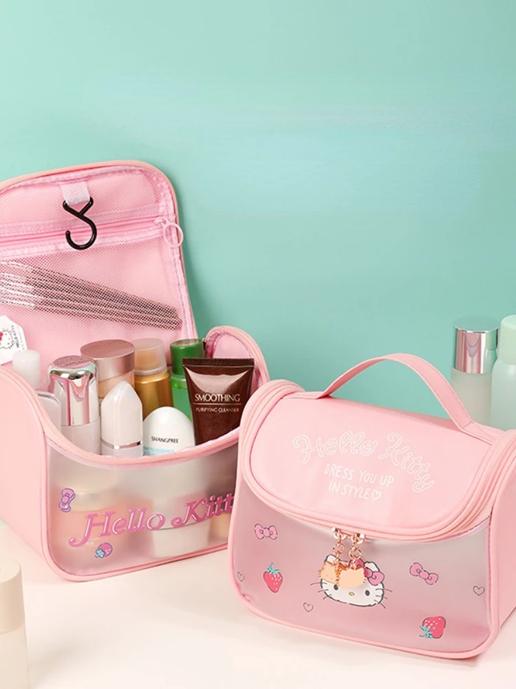 Large Capacity Transparent Hand Cosmetic Bag Hello Kitty Cartoon Portable Travel Wash Bag  asian backpack kids girls