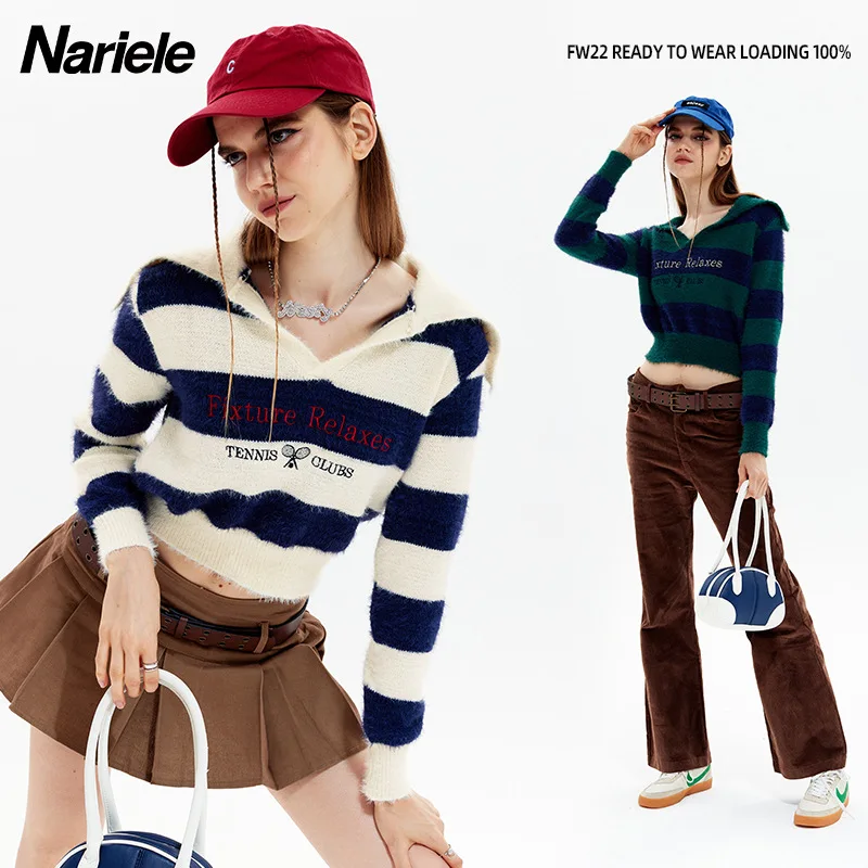 

Укороченный свитер в полоску для девочек, винтажный Повседневный пуловер с длинным рукавом и V-образным вырезом, базовый джемпер для осени и зимы, 2022