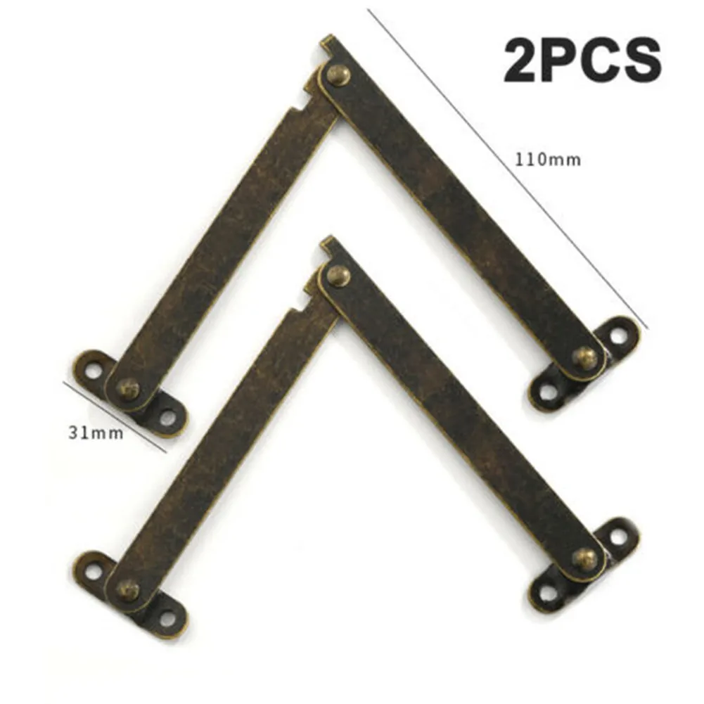 2 PCS Chinese Wooden Box Support Tripod Metal Lid Support Hinges Stay Antique Bronze Iron Decor Hinge Box Furniture images - 6
