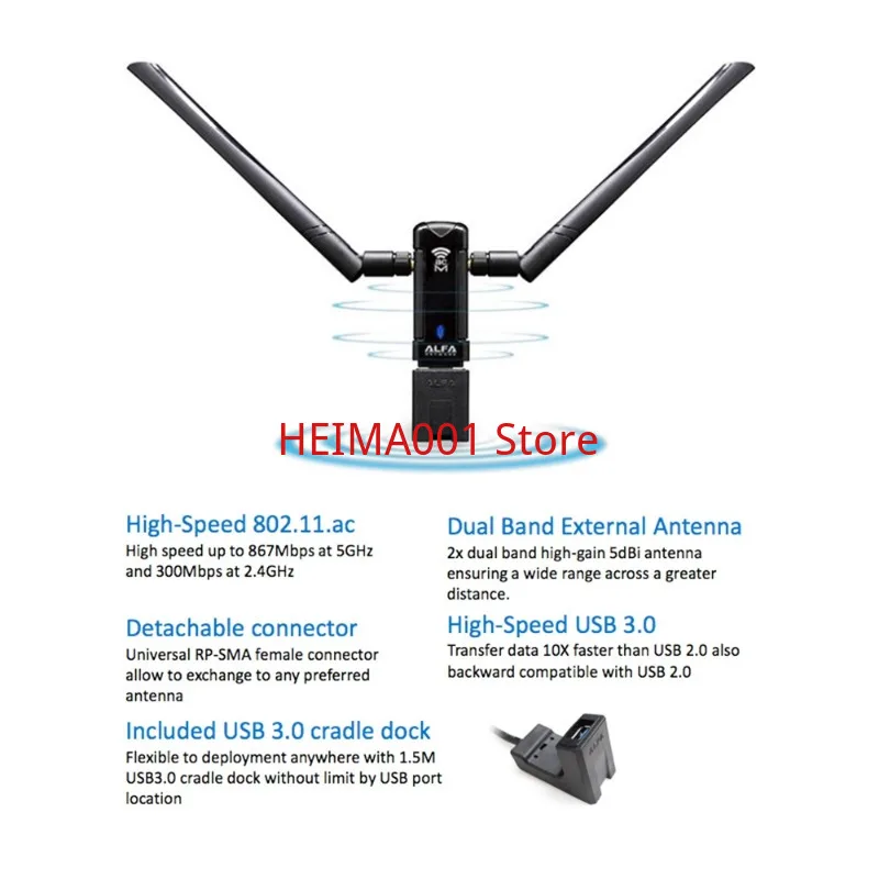 Двухдиапазонная сетевая карта ALFA AWUS036ACM MT7612U 802.11AC 5GUSB Сделано в Тайване