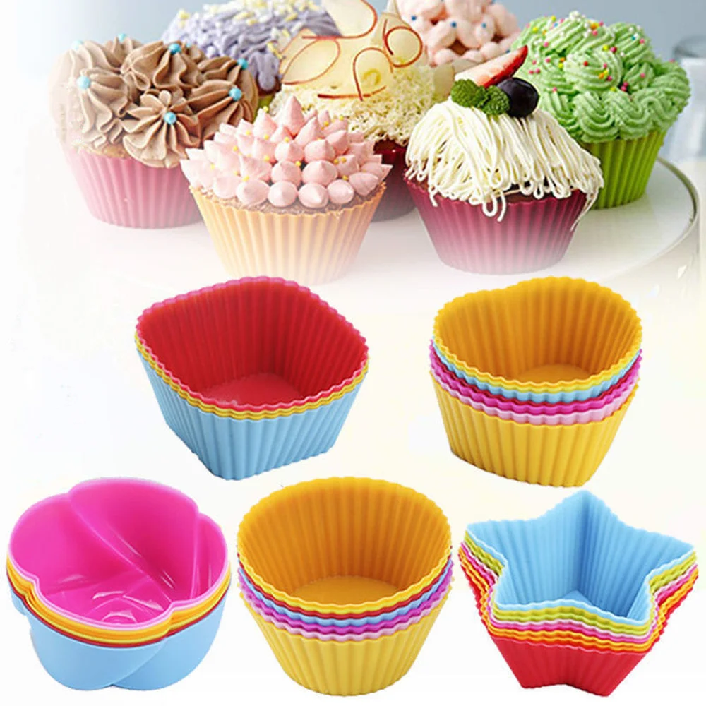 

10pcs/set Cupcake Mold Silicone Muffin Cake Tools Cupcake Muffin Cups Round Heart Star Baking Molds Silicone Molds