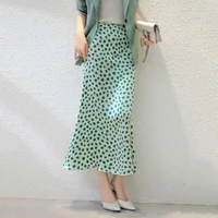 korean england office lady simple dot satin elegant summer midi length skirt women faldas mujer moda skirts women loose