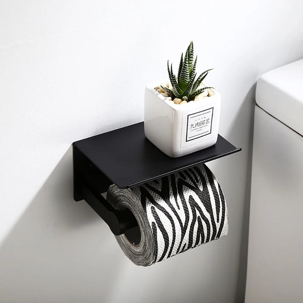 

Aluminum Toilet Paper Holder Tissue Roll Paper Rack Mobile Phone Holder Shelf Stainless Steel Bathroom Paper Storage Rack