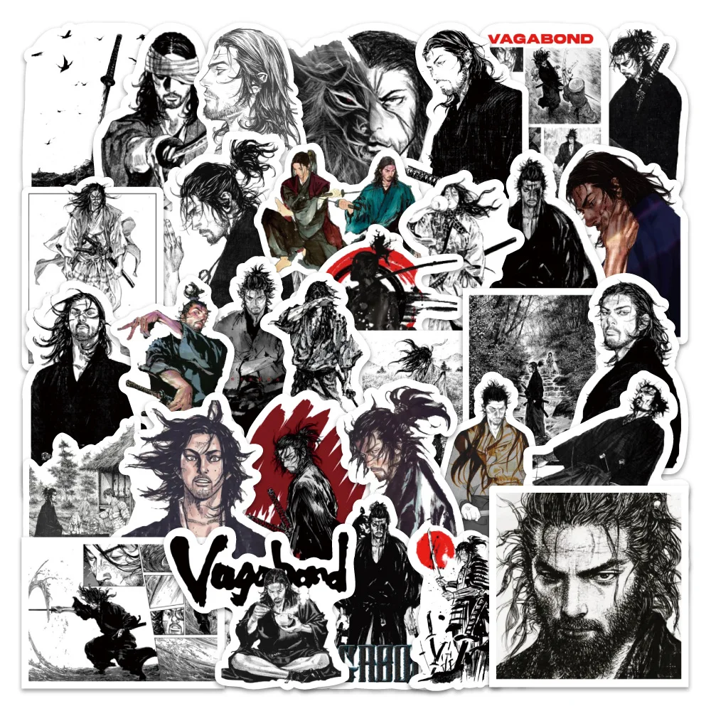 Фото Набор из 50 наклеек Vagabond: черно-белые стикеры в стиле японского аниме Ronin для декора, водонепроницаемые наклейки для кружек, iPad, детские игрушки №4