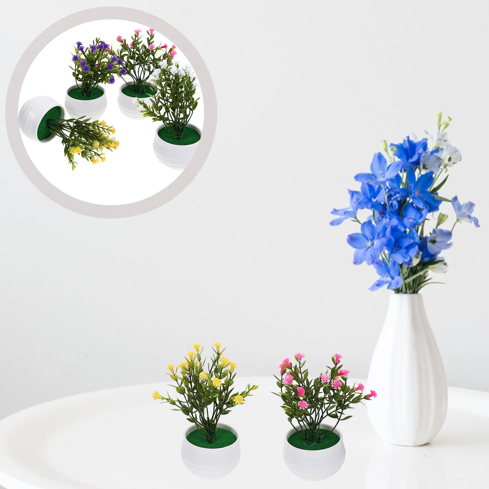 

4 Pcs Mini Potted Miniature Simulated Plants Ornaments Faux Plastic Artificial