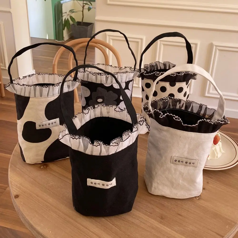 

Bucket Bags Beach Bag Milk Tea Bags Lace Korean Style Canvas Bags Lunch Bags Spring Day Picnic Bags Women Handbags