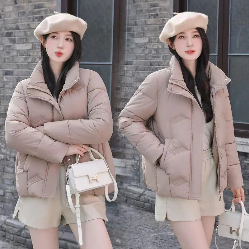 Женский пуховик с хлопковой подкладкой однотонный свободный в Корейском стиле