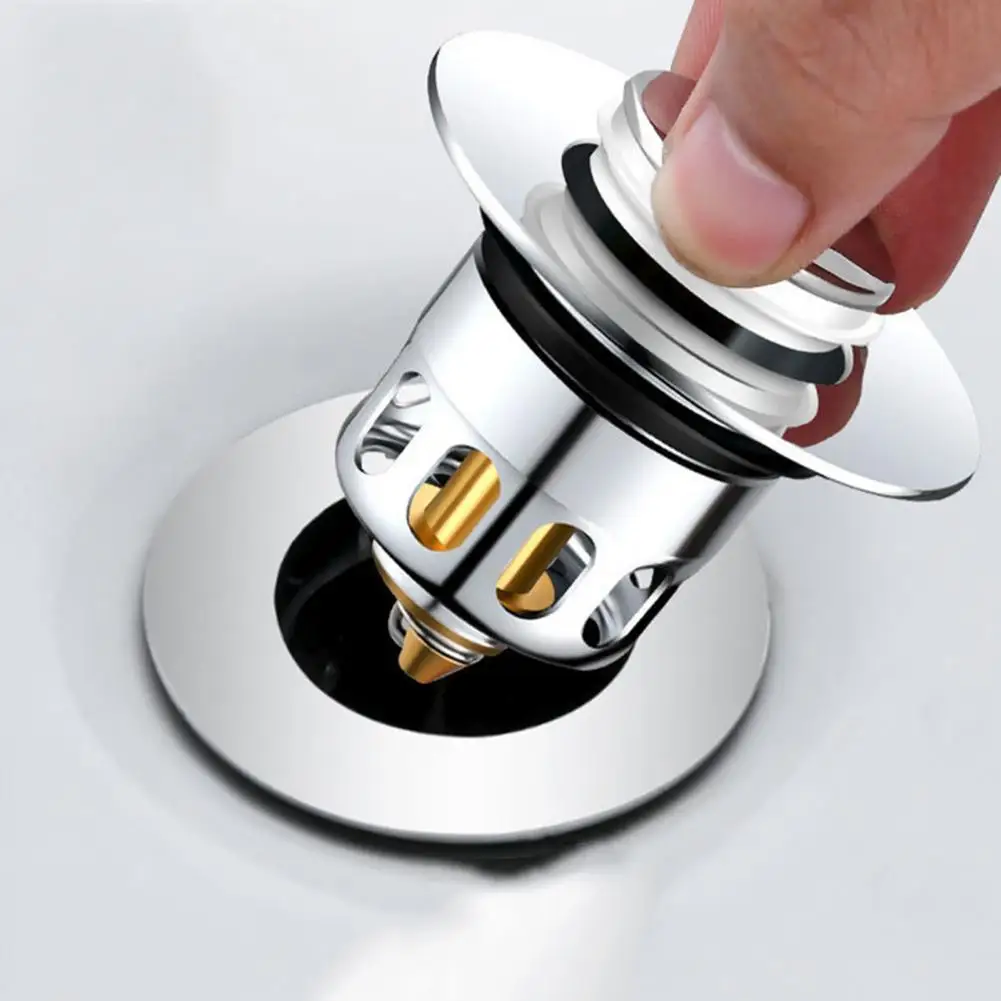 

Drain Filter Sturdy Construction Rust-proof Stainless Steel Push Type Basin Sink Drain Plug Bathroom Supplies for Home