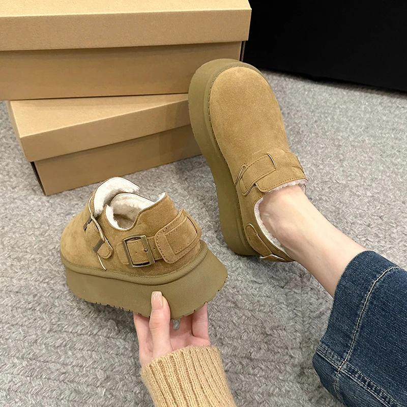 2024 женские тапочки шлепанцы зимние сапоги на платформе высокое качество кожаные