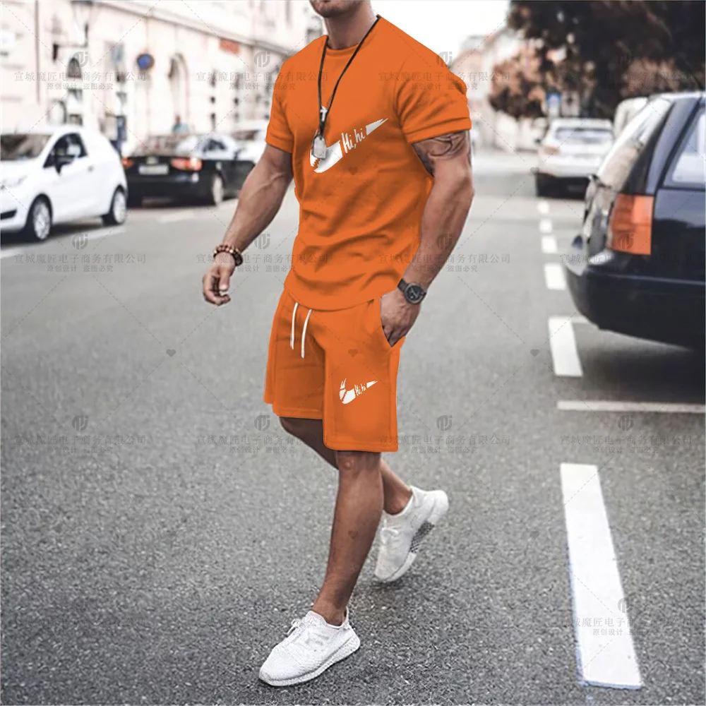 Brand Letter Hi Printed T-shirt Beach Pants 2023 Fashion Harajuku Casual T-shirt Summer Short-Sleeved Top T-shirt Shorts Suit
