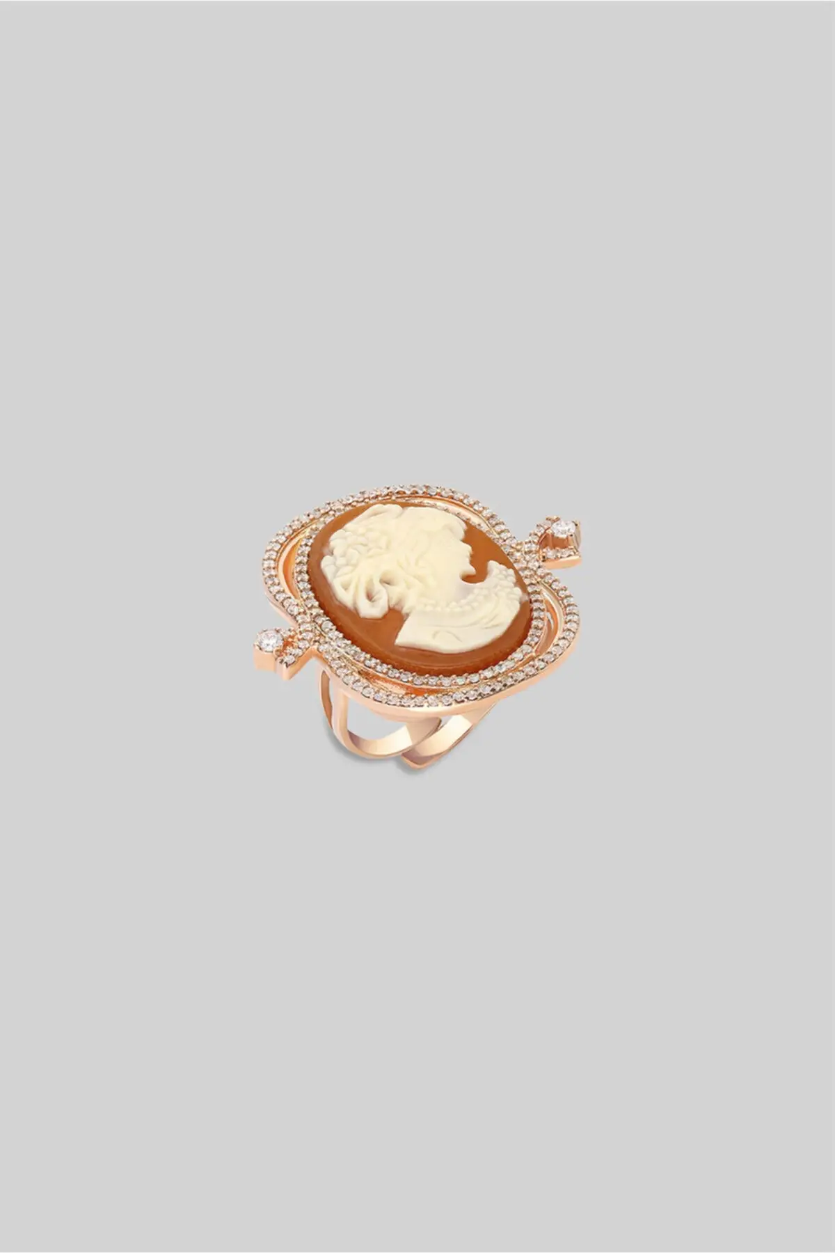 

Synthetic Cameo 18K Rose Gold Plated Adjustable Silver Ring