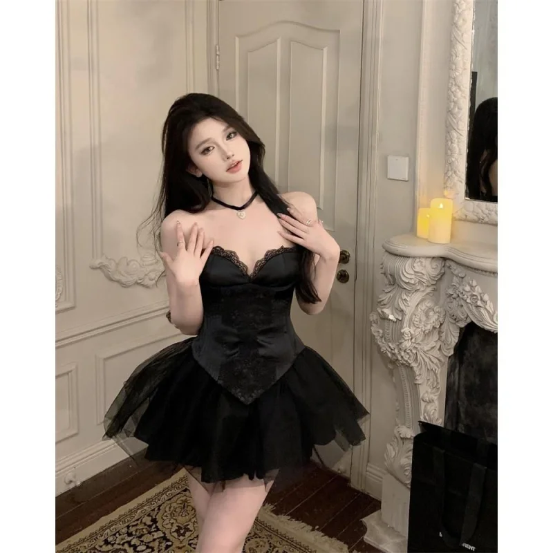 

Горячая девушка Женская сексуальная кружевная трубка Топ Жилет Летнее платье с высокой талией Юбка с пузырьками