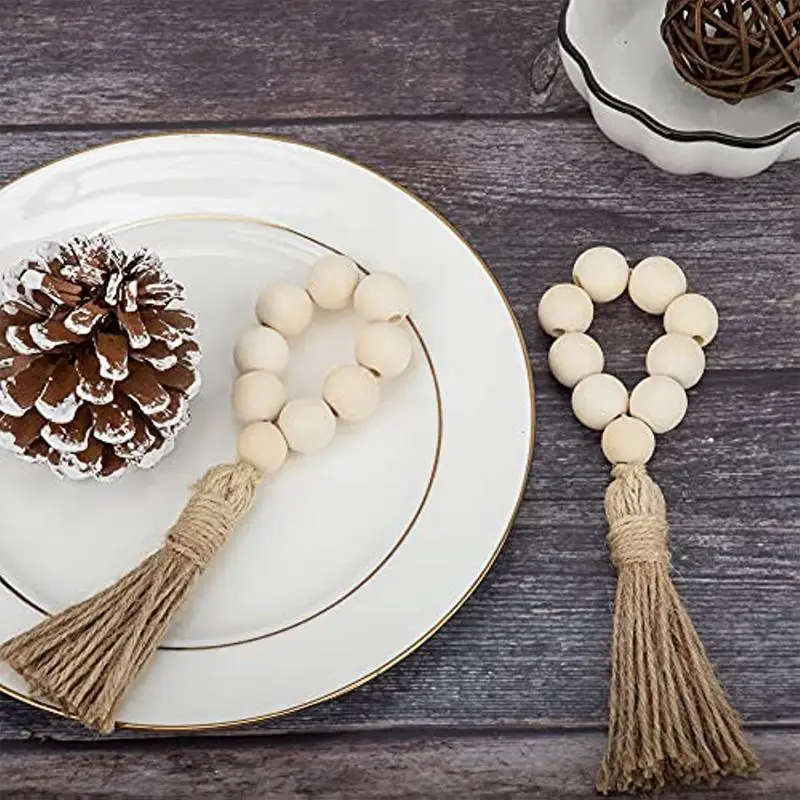 

Wood Bead Napkin Rings Garland With Tassels Farmhouse Beads Rustic Country Table Napkin Holder Weddings Home Boho Decor