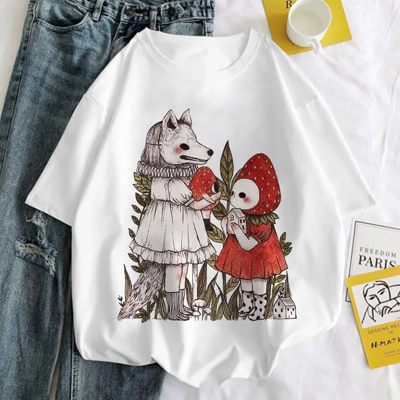 

Paint Cartoon Graphic Print T-shirt Women Harajuku Aesthetic White Tops Casual Tshirt 2021 New Summer Fashion Y2k Female T Shirt