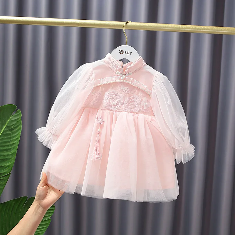 

Spring Autumn Baby Girls Sweet Mesh Dress Children Kids Infants Lace Long Sleeve Princess Dresses Baby Girls Cloths