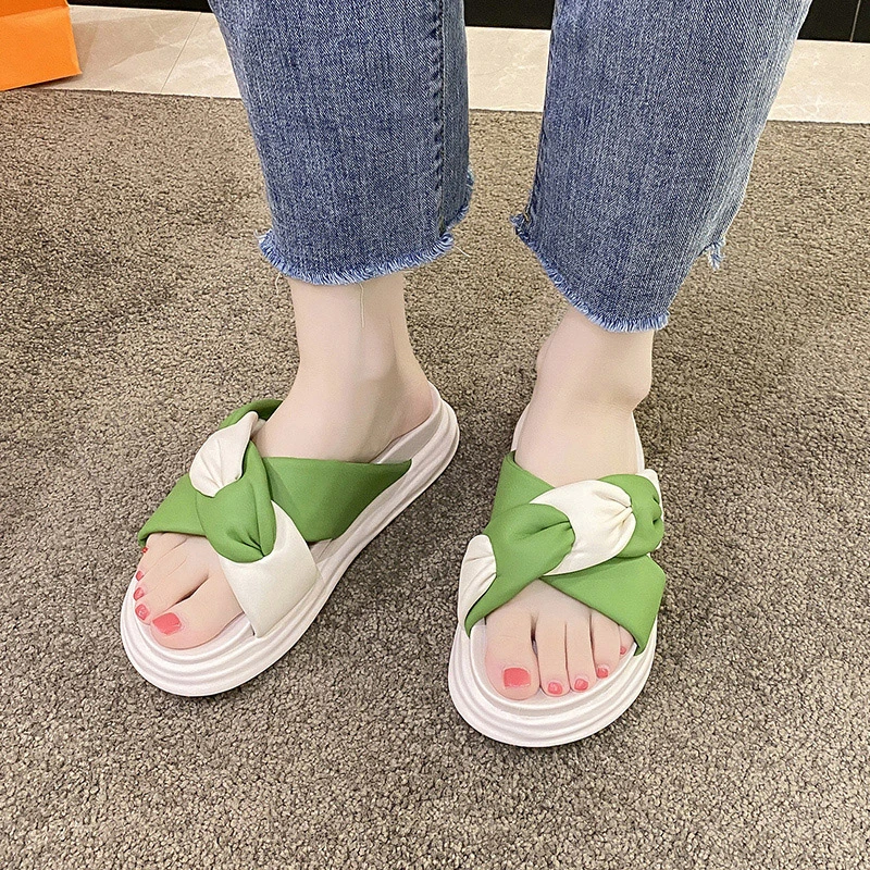 2023 Summer New Thick Bottom Popular All-match Sandals Women's Outer Wear Small Fresh Color Matching Word with Thin Straps