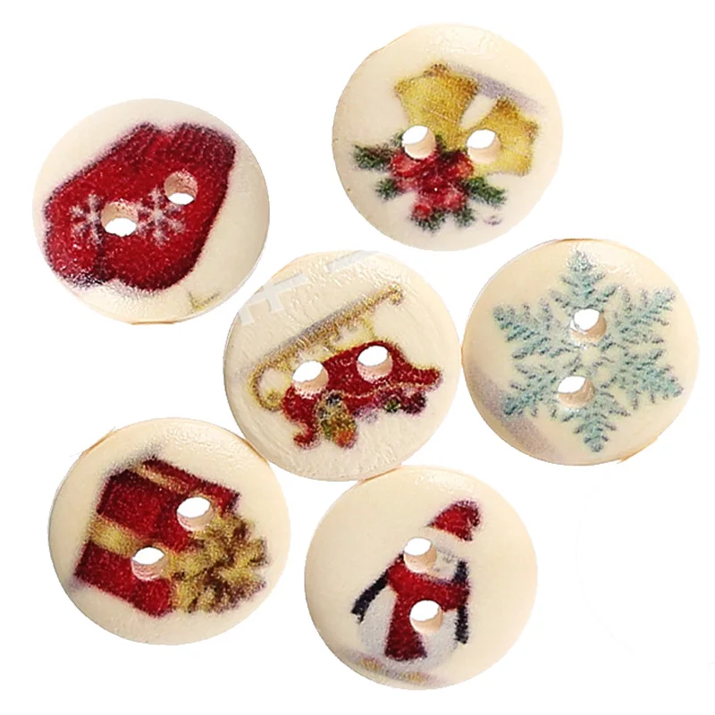 

50PCS 15MM DIY 2 Holes Wooden Buttons Wood Christmas Decorative Cartoon Handmade Scrapbooking for Craft Sewing Accessories