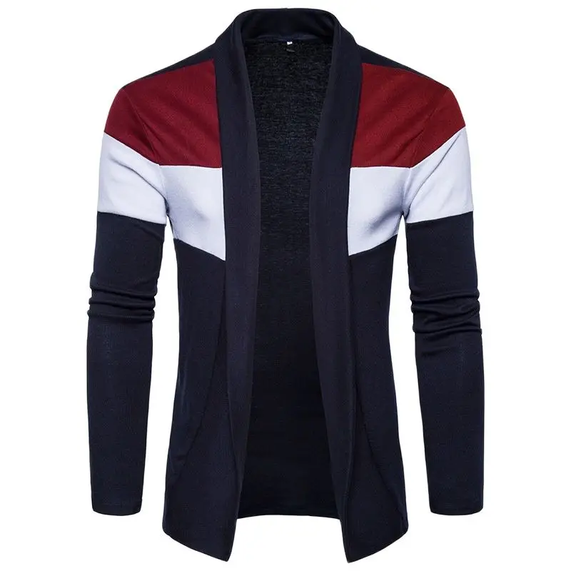 Men's Pop Colorblock Cardigan Sweater Men's Korean Jacket Loose Sweater Casual Patchwork S-2XL