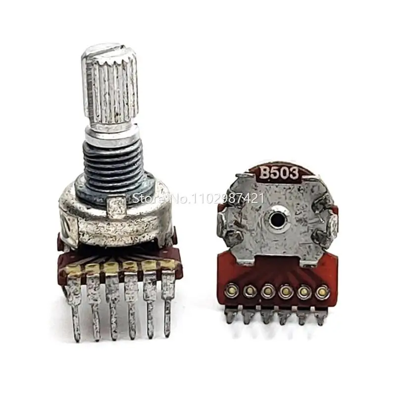 

1 шт., потенциометр громкости звука FC360 B50K B503, цветочный вал 15 мм, Вертикальный двойной 6-контактный