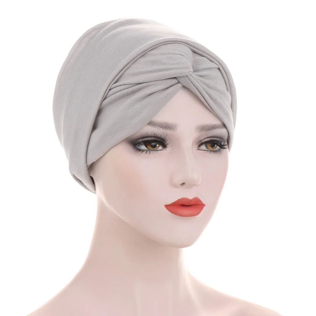 

Helisopus New Forehead Cross Candy Color Muslim Women Turban Changeable Long Tail Headwrap Indian Hat Chemo Cap Accessories