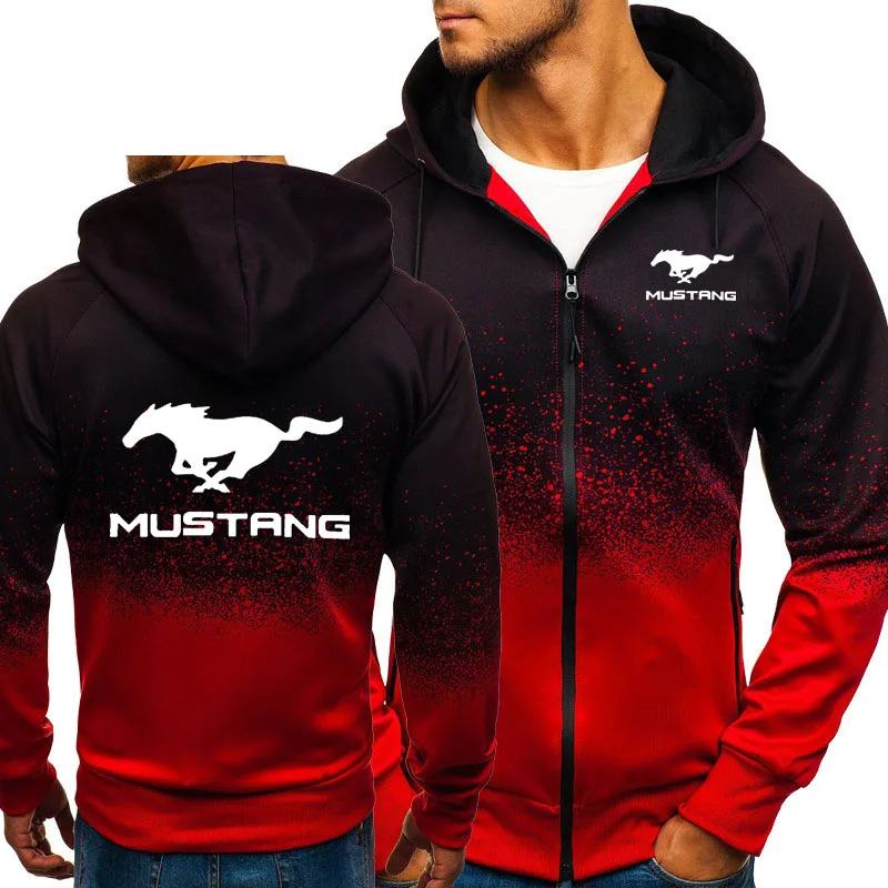 

2022 Hoodies Men Mustang Car Logo Print Casual Harajuku Gradient color Hooded Fleece Sweatshirts zipper Jacket Man Clothing