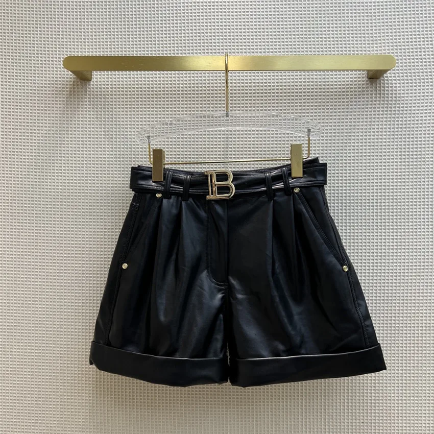 

Fashion Designer Shorts for Women PU High Waist Shorts with Belt