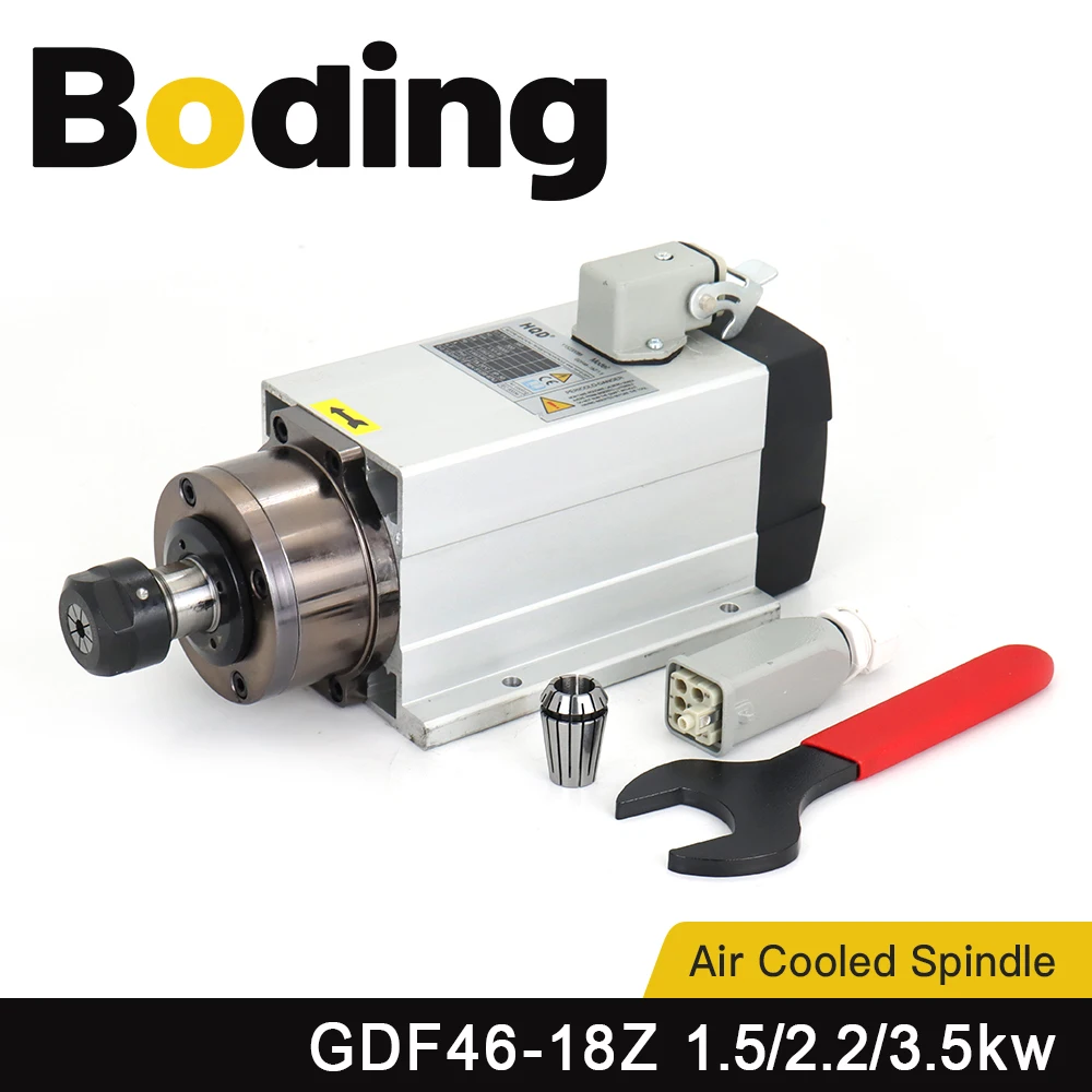 

BODING 1.5KW 2.2KW 3KW Air Cooled Spindle Motor 380V 220V ER20 18000RPM 300Hz GDF46-18Z For CNC Engraving Milling Machine