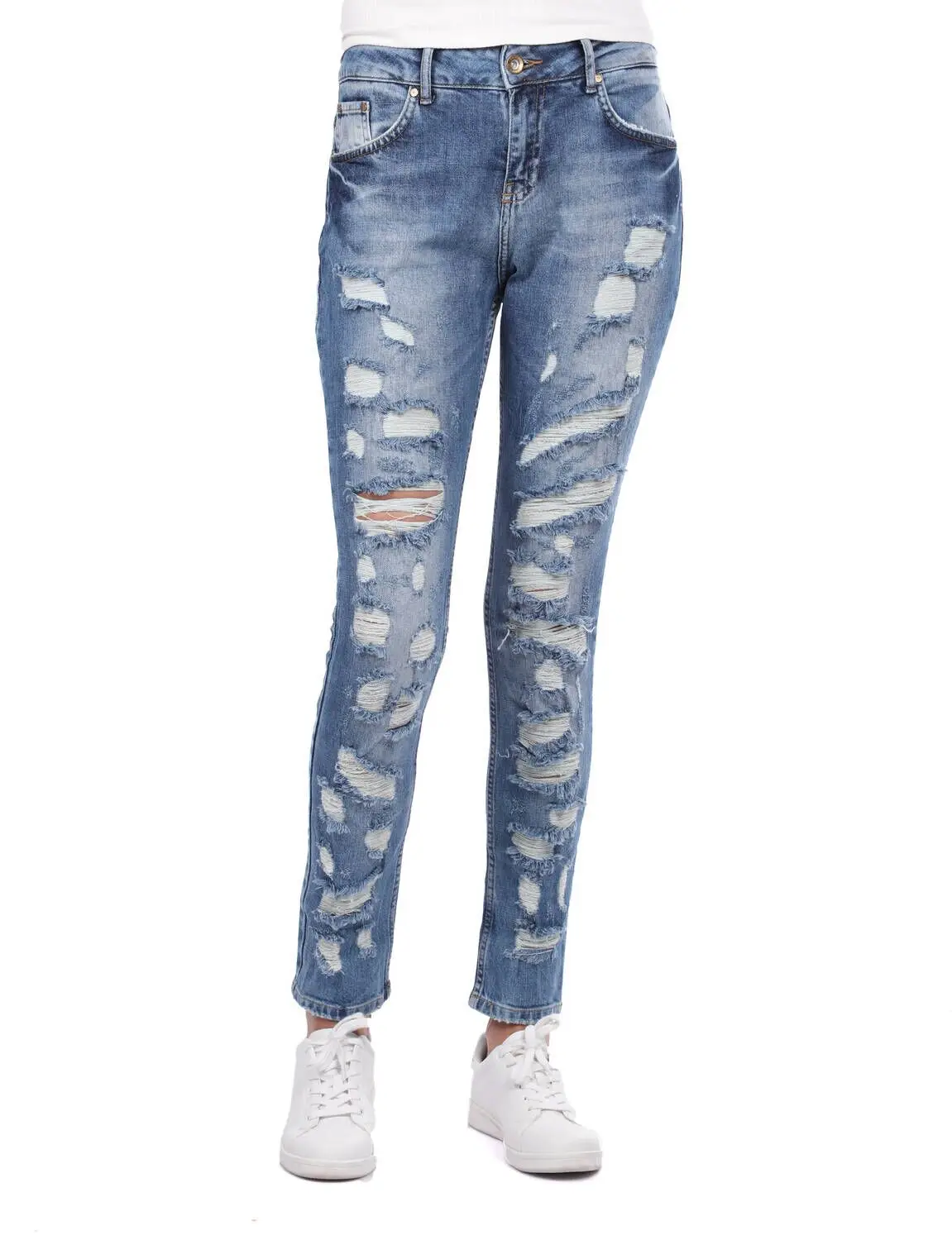 

Blue White Women 'S Dark Ripped Jean Pants