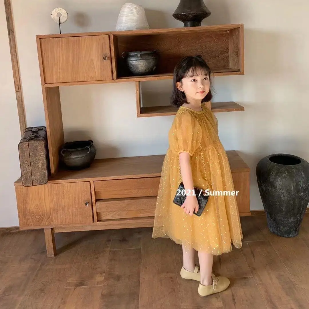 

New Summer Girl Dress Children Gauze Skirt Princess Skirt Korean Children'S Clothing Baby Short-Sleeved Birthday Dress Skirt