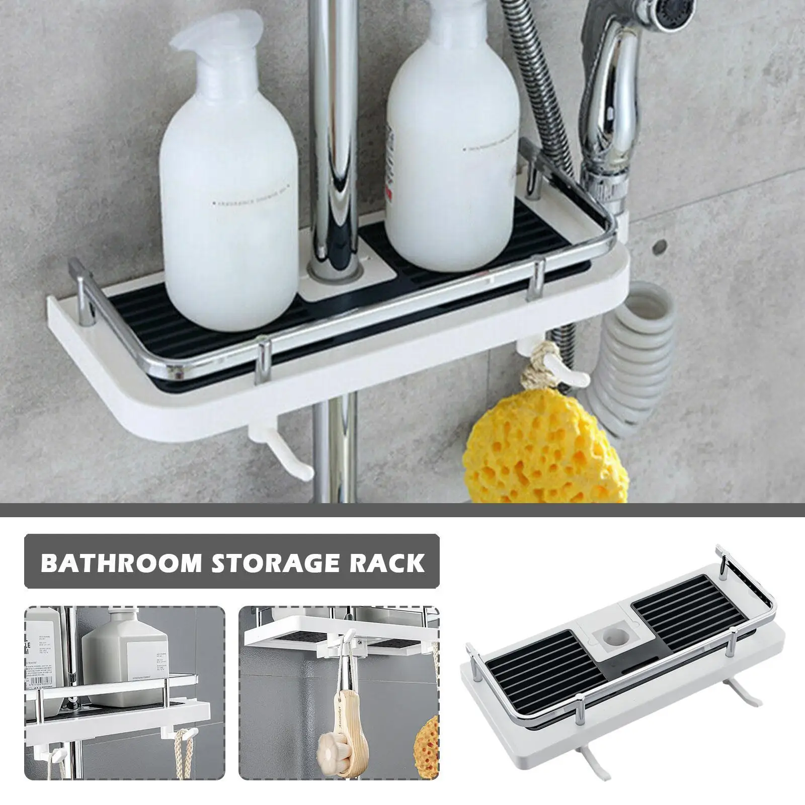 

Shelf Pole Shelves Shampoo Tray Stand No Drilling Lifting Rod Shower Head Holder Rack Organizer Shower Storage Holder Bathroom