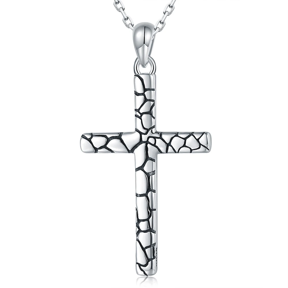 

925 Sterling Silver Marble Texture Cross Necklace Christian Pendant Inspirational Religious Jewelry Gifts for Women Teen Girls