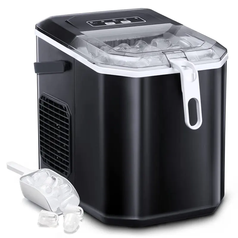 

Ice Makers Countertop, Ice Machine with Handle, 26Lbs in 24Hrs, 9 Cubes Ready in 6 Mins, Self-Cleaning Portable Ice Maker, 2 Siz
