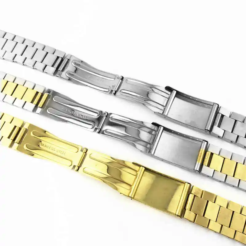18mm 19mm 20mm 21mm Stainless Steel Universal Silver Gold President Curved End Watch Strap Band Bracelet Fit For ROX SKX Watch