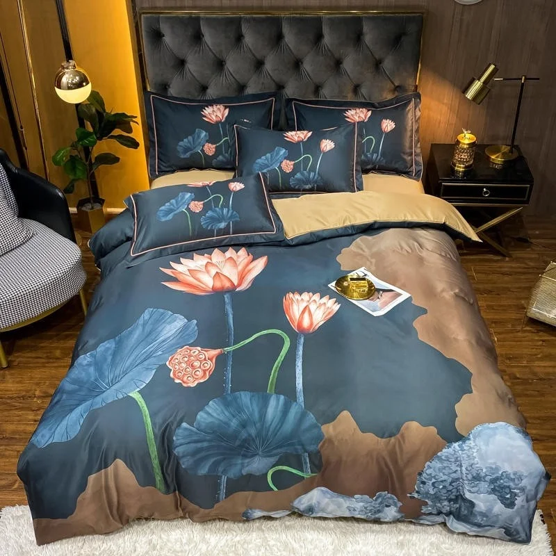 

Rich Color Duvet Cover Bed sheet Pillowcases Imitate silk Soft 4Pcs Tropical Exotic Flowers Leaves Birds Bedding Jungle Plants