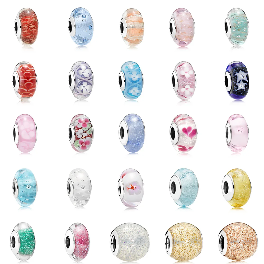 

25 Style 925 Sterling Silver Diy Glass Beads Diy Flower Starry Sky For Original Pandora Charms Women Bracelets & Bangles Jewelry