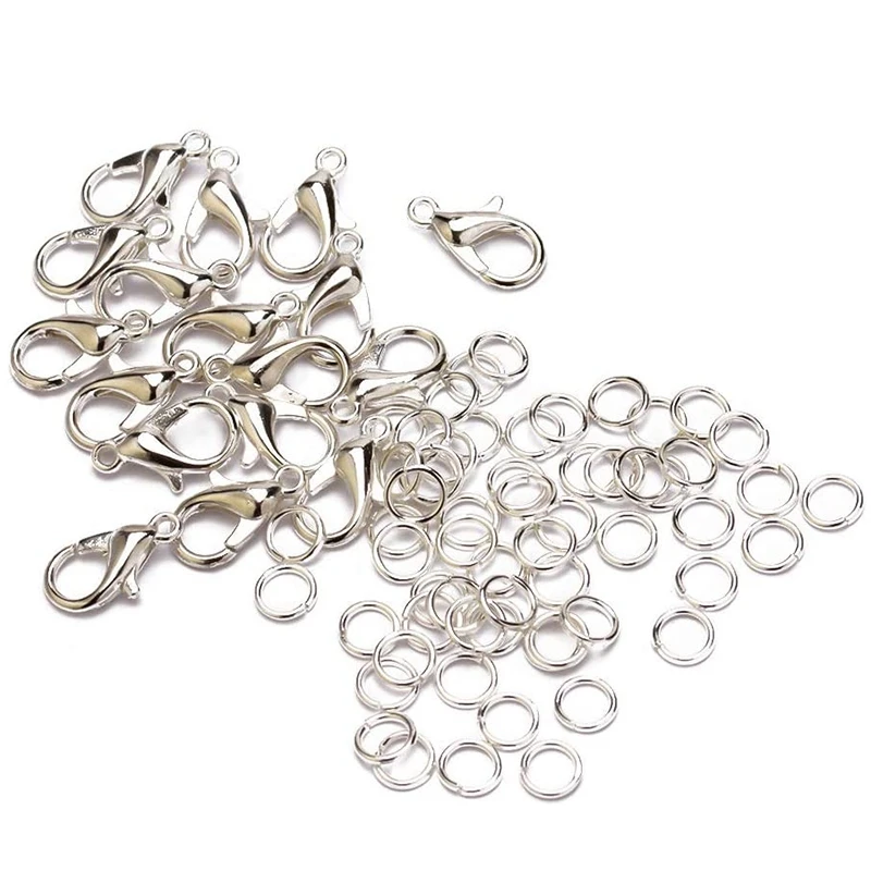 

Jewelry Findings Kit - 50 Pcs Lobster Claw Clasps and 100 Pcs Open Jump Rings for Jewelry Making Supplies