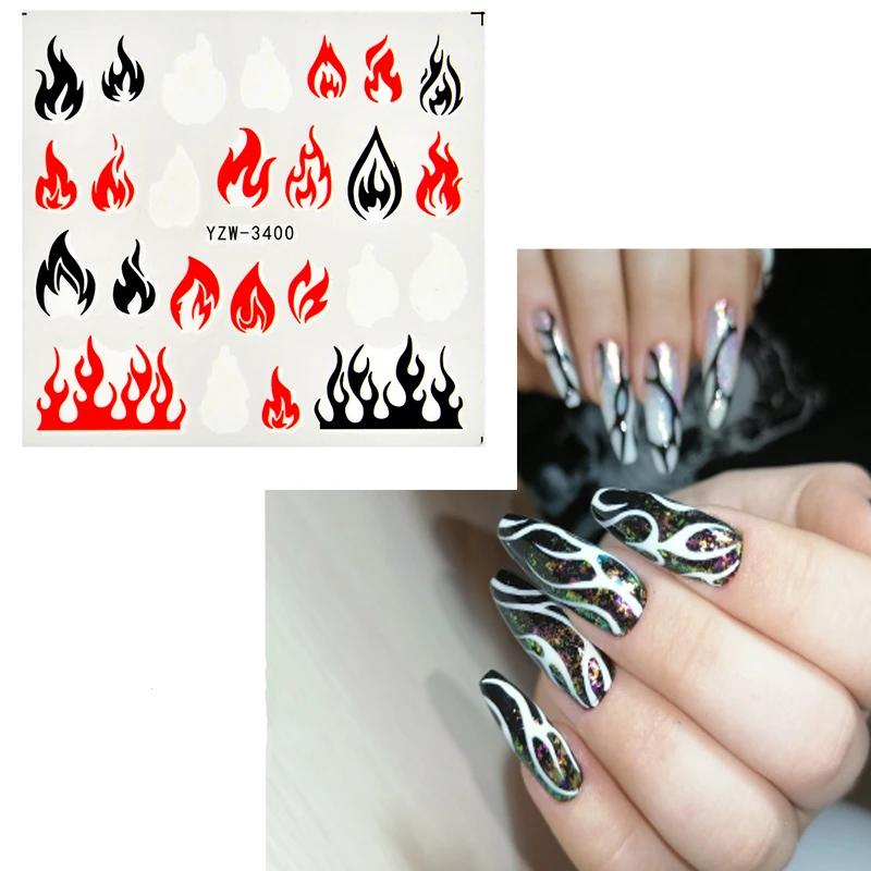 

2022 новый дизайн огненное пламя наклейки для ногтей водный слайдер красный Летний Водяной знак, маникюр наклейки DIY украшения для дизайна но...