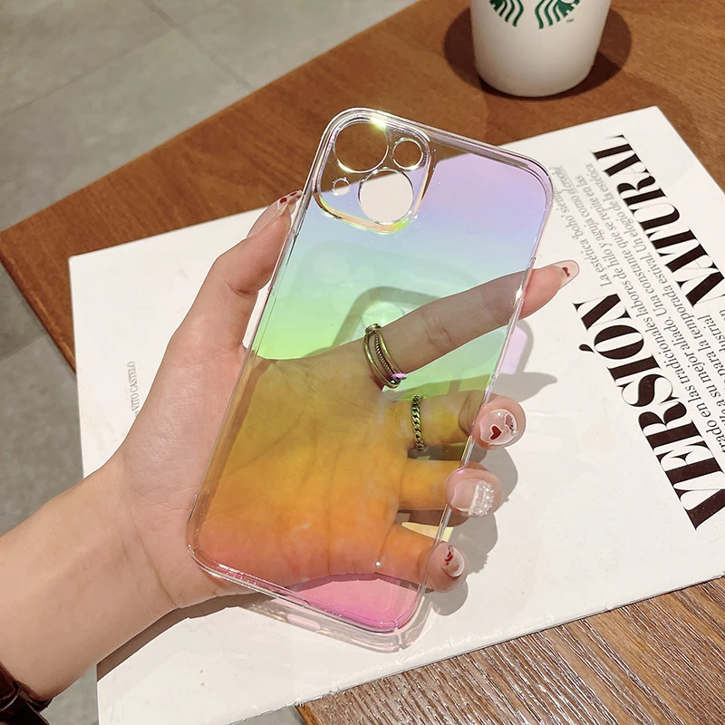 

Transparent Gradient Laser Cover iPhone 7 8 11 12 13 Pro Max Case iPhone X XS XR 7P 8P 12 13 mini Colorful Smartphone Cover Gift