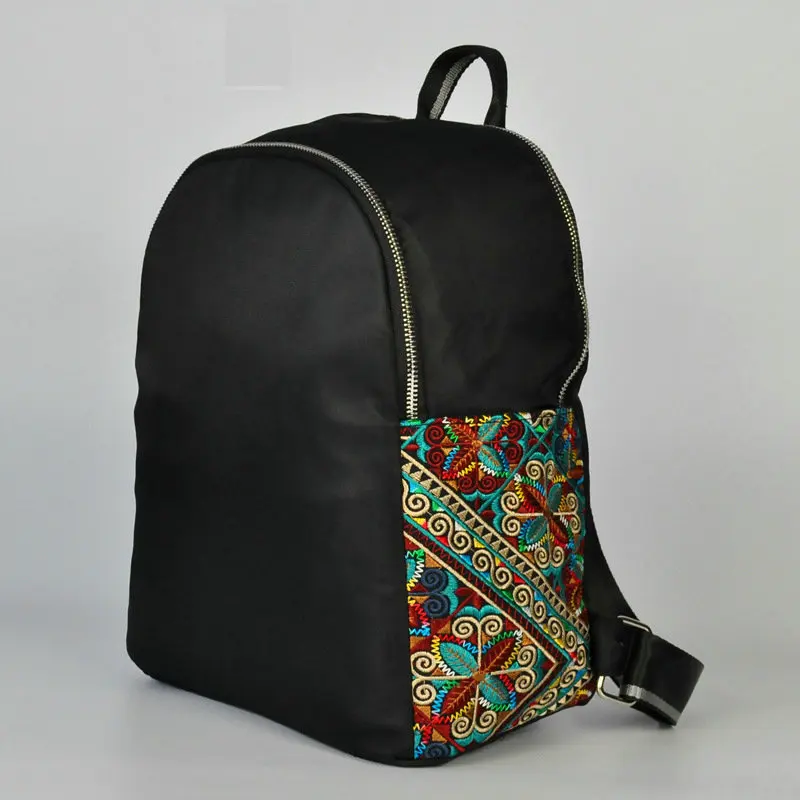 

Fashion embroidered double, shoulder bag oxford cloth feminine retro ethnic style backpack large capacity leisure travel bag
