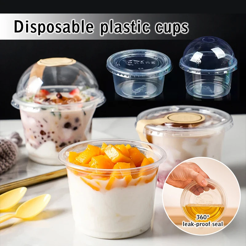 

100Pcs 150ml 250ml 300ml Pudding Cups Disposable Packing Box with Lids Plastic Boxes Ice-Cream Dessert for Picnic Party Packing