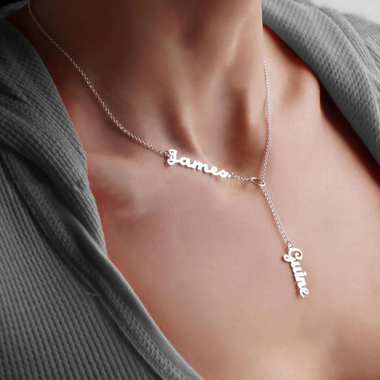 

Personalized Gold Name Necklace Vertical Pendant Stainless Steel Nameplate Gift Mothers Day Gift Double Name Necklaces For Woman