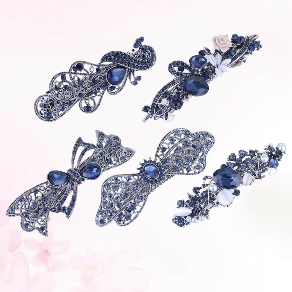 

Hair Clips Rhinestone Barrettes Blue Women Clip Crystal Fancy Accessories Spring Jewelry Retro Bow Ponytail Flower Vintage Metal