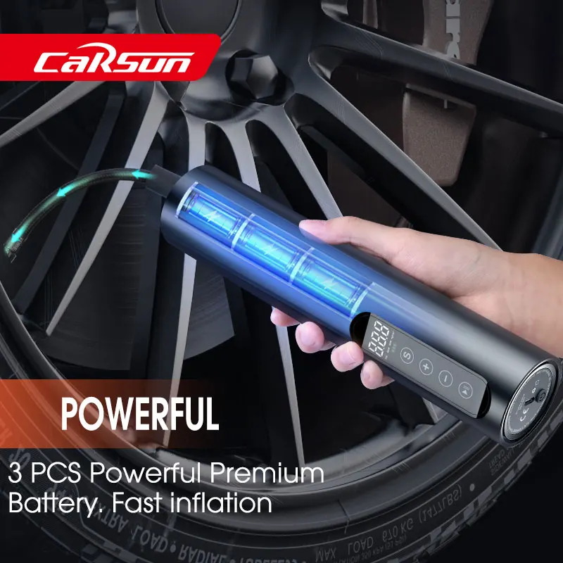 CARSUN 150PSI Rechargeable Air Pump Tire Inflator Cordless Portable Compressor Digital Car Tyre Pump For Car Bicycle Tires Balls