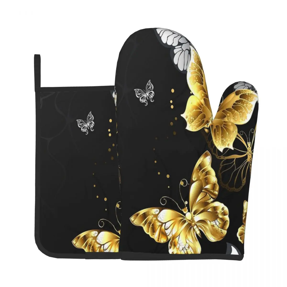 

Gold And White Butterfly Oven Mitts Aesthetic Potholder Mat Baking Oven Kitchen Cooking Gloves BBQ Microwave Insulation Mat